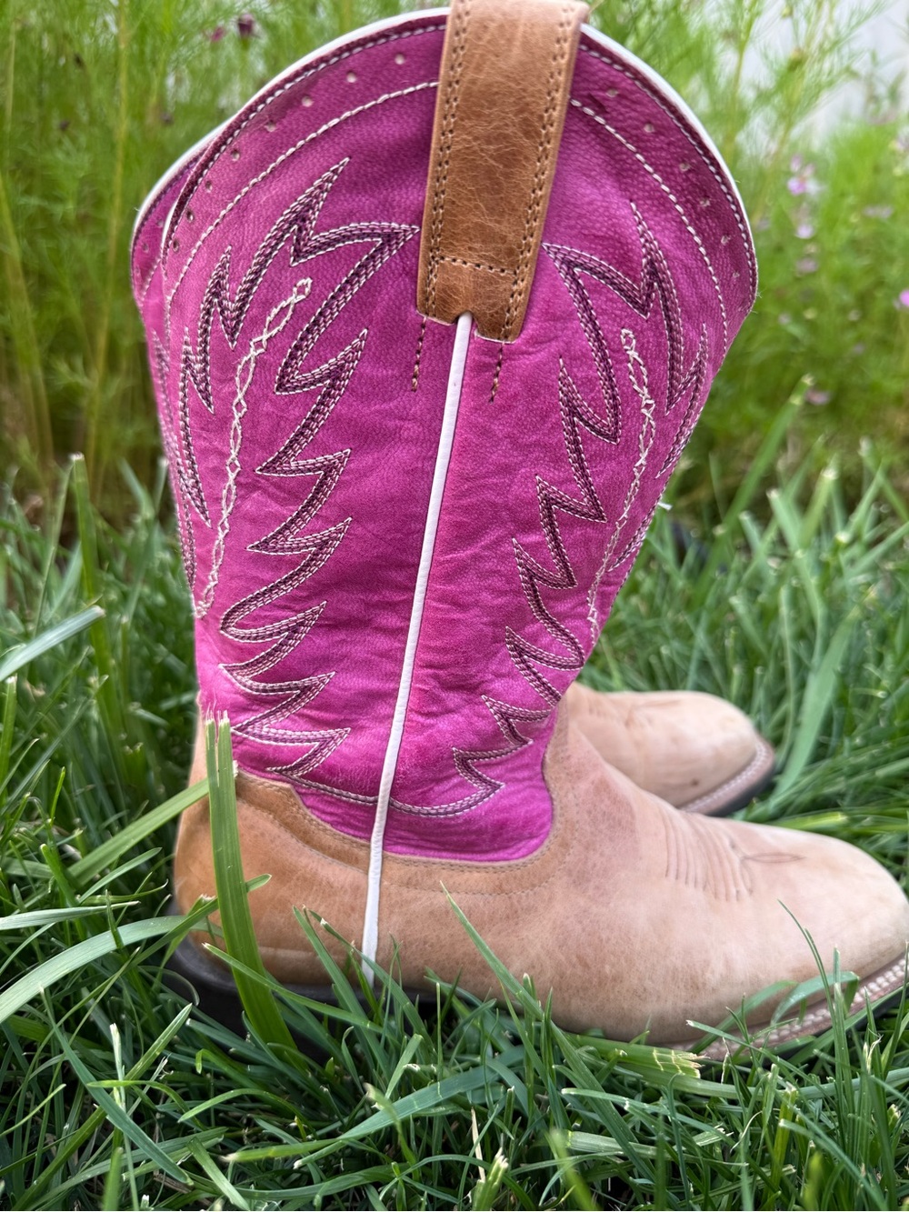 Shyanne pink and tan leather cowboy square toe boots women’s size 7 - Picture 6 of 9